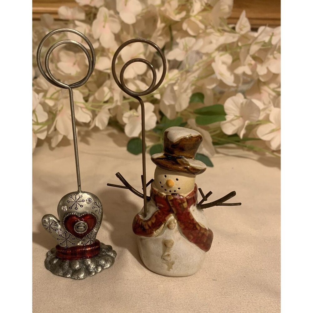 Vintage Snowman & Mitten Photo Christmas Card  or Placecard Holder Set